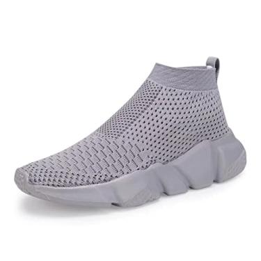 Imagem de YAVY Tênis infantil para meninos, meninas, meias para crianças, sem cadarço, respirável, cano alto, atlético, leve, caminhada, corrida, Cinza completo, 11 Little Kid