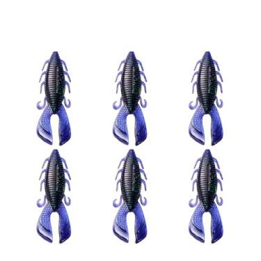Imagem de Isca de pesca macia isca dupla T cauda adição sal peixe aditivo 9,3 g/0,32oz 89 mm isca de inseto sem-fim pacote com 6 (azul-6#)
