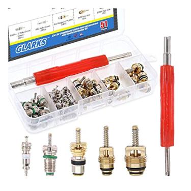 Imagem de Glarks 51Pcs Kit de ferramentas de instalação de remoção de desmantelamento duplo para válvula de ar condicionado de carro núcleo de válvula Schrader acessórios A/C R12 R134a para refrigeração com cabeça dupla