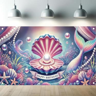 Imagem de Starlit Patio Pano de fundo de sereia sob o mar, escalas de aniversário, cenário fotográfico, concha de pérola, oceano, fundo do mar, país das maravilhas sereia, meninas, adereços para fotos 180 x 109