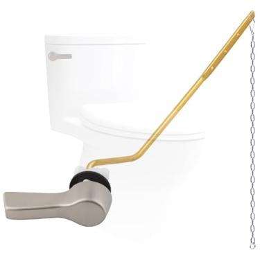 Imagem de Hygie Rinse Alavanca universal para vaso sanitário com 1 peça de correntes de melindrosa de aço inoxidável, kit de substituição de maçaneta de vaso sanitário, níquel escovado