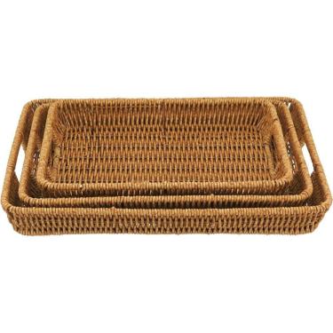 Imagem de Jg 3pç Bandeja Decorativo Para Servir Plástico Natural