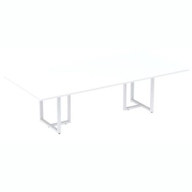 Imagem de Mesa De Reunião Retangular 260 X 120 Cm Pé Tubular Pe25 Em Mdp Branca Base Branca