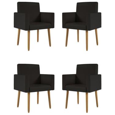 Imagem de Kit 4 Poltronas Nina Decorativa Recepção Sala Oferta Courino Cor: courino Preto