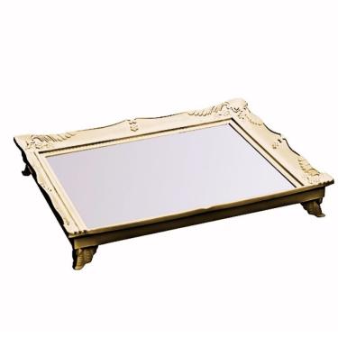 Imagem de Bandeja Retangular Espelhada com Pés 29x24cm Plástico Dourada