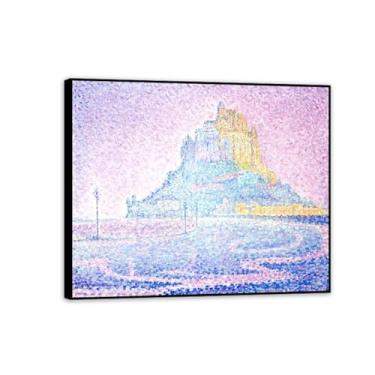 Imagem de Pôster de arte de parede Paul Signac. Mont Saint-Michel Fog and Sunlight.Pintura de pontilhismo em tela famosa reproduções de arte para sala de estar quarto 50 x 40 cm (20 x 16 polegadas) moldura