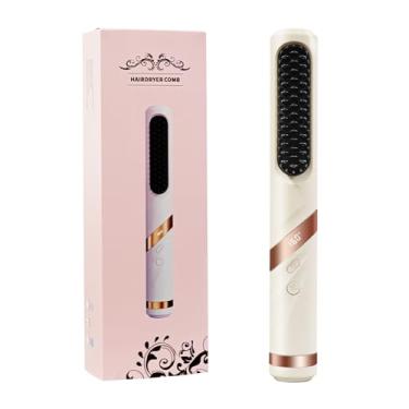 Imagem de Escova alisadora sem fio para mulheres, escova de alisamento de cabelo portátil com íon negativo, aquecimento rápido dos anos 30, tela de LED, pente de cabelo de ar frio recarregável por USB para