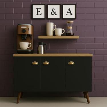 Imagem de Aparador Buffet 3 Portas com Pés Retro Cantinho Do Café (Preto/Nature)