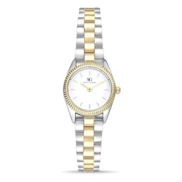 Imagem de Relógio Feminino Celeste Bicolor Mini Prata e Dourado com Bisel Canelado Saint Germain