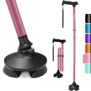 Imagem de rehaescort Bengala Rehaescort Para Homens E Mulheres - Dobrável, Ajustável, Leve, Para Idosos, Equilíbrio, Independente, Ponta Giratória, Cabo Macio, Bengala Dobrável Com Bolsa De Viagem (Rosa)