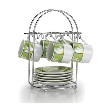 Imagem de Suporte Organizador Porta Xícaras e Pires Com 6 Ganchos Cromo