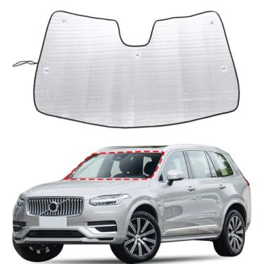 Imagem de Protetor solar de para-brisa para XC90 (2016-2025+) - Protetor solar de ajuste personalizado bloqueia raios UV e calor, protetor de viseira de carro dobrável, mantém o veículo fresco (prata)