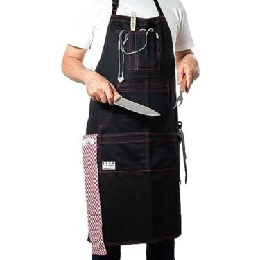 Imagem de BÖHM Avental de Cozinha Churrasqueiro Preto Ajustável Confortável Costura Dupla Algodão inclui Toalha de panela resistente ao calor