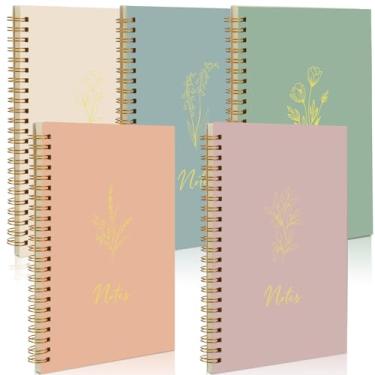 Imagem de Gueevin Pacote com 5 cadernos espirais estéticos materiais escolares A5 pautado largo, 160 páginas/80 folhas, caderno fofo para trabalho, estudantes, material de escritório (cores claras, clássico)