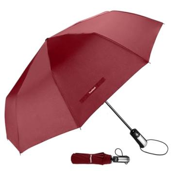 Imagem de Guarda-chuva de viagem TradMall à prova de vento com 10 reforços de fibra de vidro 106,6 cm grande alça ergonômica abre e fecha automaticamente, Vermelho, Medium