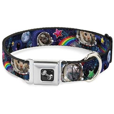 Imagem de Coleira para cachorro com fivela de cinto de segurança Astronauta, gatos no espaço, arco-íris estrelas, 40 a 58 cm de largura
