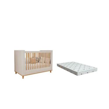 Imagem de Berço Bebe MDF Dorabelly Cake + Colchão - Permobili, Off White/Nature