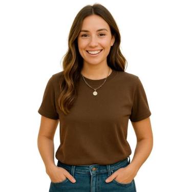 Imagem de Tshirt Feminina Camiseta Lisa sem Estampa, Manga curta, Gola Redonda, 