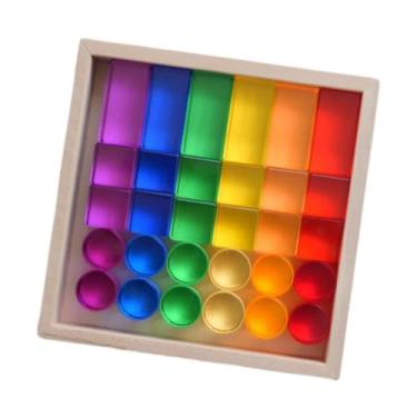 Imagem de simhoa Conjunto de blocos de construção de arco-íris, jogo de empilhamento, transparente, aprenda a colorir, conjunto de blocos de construção suaves para