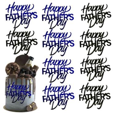 Imagem de 10 peças de topo de bolo para o dia dos pais acrílico espelhado enfeite de cupcake gravado feliz dia dos pais decorações para festa de aniversário do pai sobremesa DIY suprimentos de decoração (10