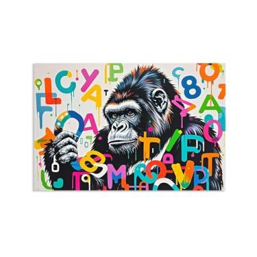 Imagem de Macaco gorila animal pintura inspiradora imagens pôsteres impressões arte pop street graffitiposter banksy arte de parede para sala de estar escritório decoração de parede 90 x 60 cm (36 x 24