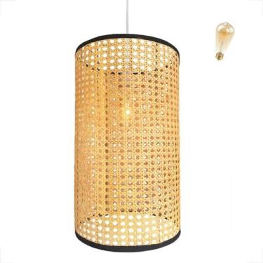 Imagem de Pendente Palha Indiana Tela Fibra Artesanal Sala Nat84 + Led - Acende 