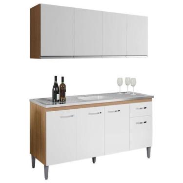 Imagem de Balcão de Pia Gabriela 150cm e Armário Aéreo Andréia Amêndoa Branco - 