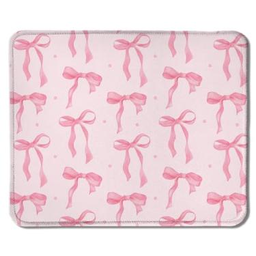 Imagem de Foritho Tapete de rato estético fofo com laço rosa, Preppy Girly Pink Bow Mouse Pads para mouse sem fio, computadores, laptop, acessórios de mesa, Coquette feminino, material de escritório, 24 x 19 cm