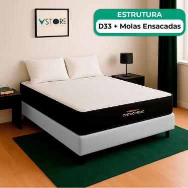 Imagem de Cama Box Viúvo Branco E Colchão Orthopedic D33 Vstore