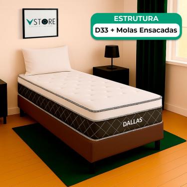 Imagem de Cama Box Baú Solteiro Marrom e Colchão Dallas Molas Vstore