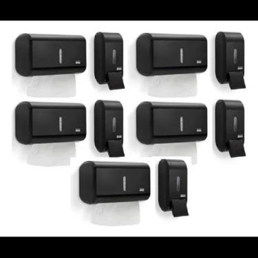 Imagem de Kit 5 Dispenser Toalheiro - 5 Saboneteira Compacta Urban Preto - Premi