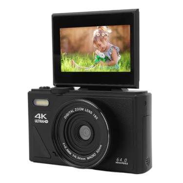 Imagem de Câmera digital de 64 MP, câmera digital 4K, tela dobrável, vídeo 4K, zoom 18x, recarregável, com tela flip de 7 cm, presente de Natal ideal com conectividade USB para iniciantes (preto)