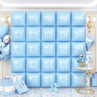 Imagem de OTLGEUA Balões quadrados azuis para parede, 25 peças, kit de arco de túnel de balão azul claro dupla face para aniversário, ano novo, decorações de festa de chá de bebê