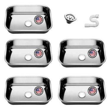 Imagem de Kit 5 Cubas Inox 430 Pia De Cozinha 47x30x17 Caixa Atacado - American 