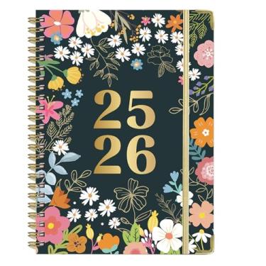 Imagem de Agenda 2025-2026, agenda mensal diária de 12 meses de julho de 2025 a junho de 2026, 21,6 cm x 15,7 cm, caderno espiral de capa dura com marcadores, fecho elástico, bolso interno para material escolar