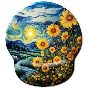 Imagem de Hancynir Mouse pad ergonômico de girassol com descanso de pulso, mouse pad de gel fofo, suporte de pulso, mouse pad de computador para jogos com base de poliuretano antiderrapante, tapete de mouse