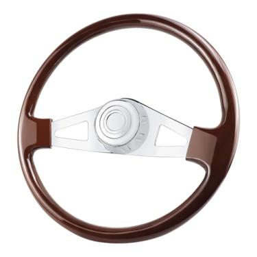 Imagem de QYMOPAY Volante De Caminhão De Madeira Maciça De 18" Com 2 Raios, Alumínio Cromado Para Semirreboques, Caminhões Para Kenworth, Peterbilt, Volvo, Freightliner