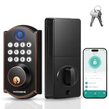 Imagem de VIVOHOME Fechadura de porta de entrada sem chave com impressão digital inteligente, retrô