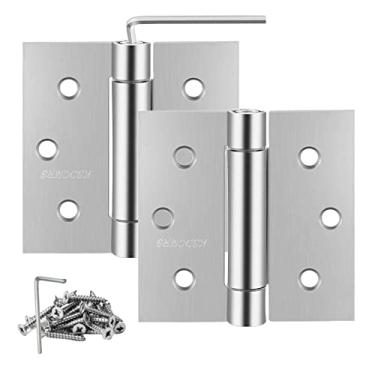 Imagem de Dobradiças de aço inoxidável com fechamento automático de 9 cm, dobradiça de porta de 8,8 cm x 8,5 cm com mola resistente, ajustável para fechar com canto quadrado (pacote com 2)