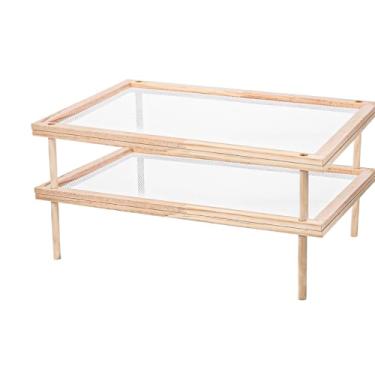 Imagem de Lemecima Conjunto de 2 prateleiras empilháveis de madeira para secagem de ervas, suporte de secador de alimentos com rede para secar sementes, ervas, brotos