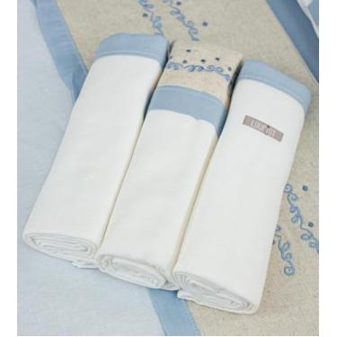 Imagem de Kit com 3 Cueiros Flanelados para Bebê Loupiot Nature – Minasrey 100% Algodão – 80x80cm – Off White com Linho (Azul)