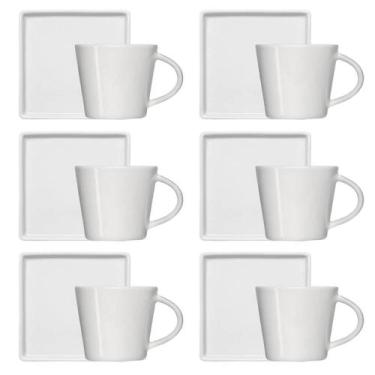 Imagem de Conjunto 6 Xícaras Café Chá Porcelana Branca 185ml Píres Quadrado Amer