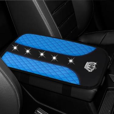 Imagem de Wogomz Capa de console central de carro Bling Crown, capa de apoio de braço para carros, capa de apoio de braço de couro à prova d'água, almofada de caixa de descanso de braço, protetor universal de