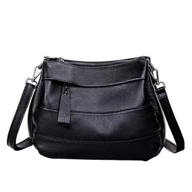 Imagem de Couro legítimo, padrão de grão de caqui, listrado, transversal, bolsa de ombro para mulheres, bolsa de armazenamento de grande capacidade, bolsa de mão