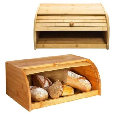 Imagem de Porta Pães de Bambu para Mesa, Organizador Retrátil Moderno para Pães e Bolos