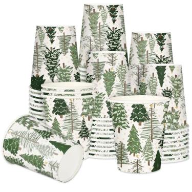 Imagem de JarThenaAMCS 100 peças de copos de papel de Natal, árvore de Natal, chocolate, cacau, chá, bosque, descartáveis, copos de 255 g para artigos de festa