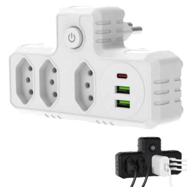 Imagem de Extensão Elétrica Premium com 3 Tomadas 2 Portas USB e 1 Entrada USB Tipo-C Régua de Energia Bivolt 110-220V Potência 2500W Design Compacto para Escritórios Residências e Viagens