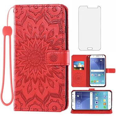 Imagem de Capa compatível com Samsung Galaxy J7 (versão 2015), capa carteira J7 Neo, SM-J700 com protetor de tela de vidro temperado, capa flip fina, suporte de cartão, acessórios femininos e masculinos