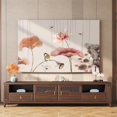 Imagem de HSTANGKY Capa de TV interna para TV LCD LED pano moderno telas artísticas à prova de poeira decoração de tecido ajuste universal 32-80 polegadas montado na parede/desktop use protetor flor||65