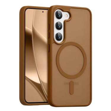 Imagem de RALEAVO Capa magnética forte para Samsung Galaxy S23 [compatível com Magsafe] Capa protetora fina à prova de choque para celular S23 com traseira rígida translúcida, marrom